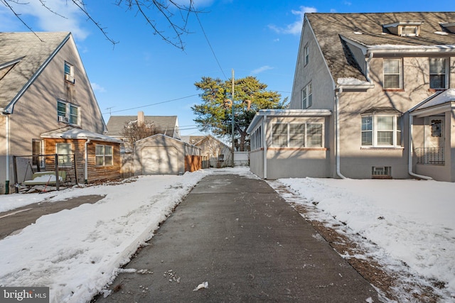 view of snow covered property