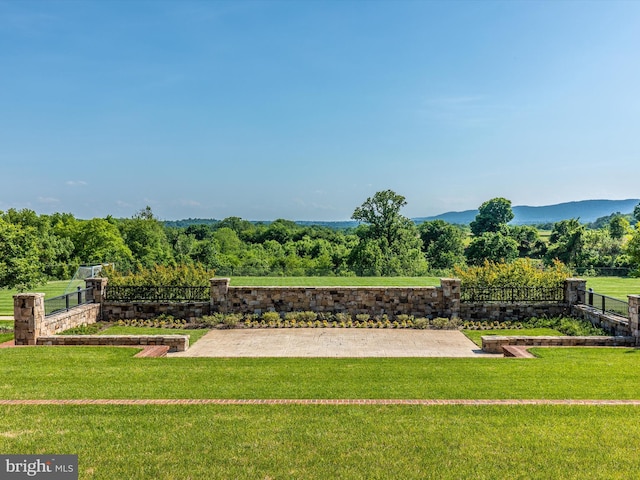 view of yard with a mountain view and a rural view