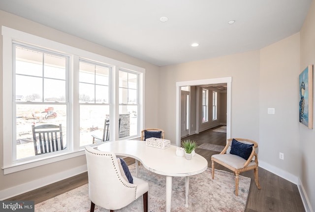 dining area featuring a wealth of natural light and dark hardwood / wood-style flooring