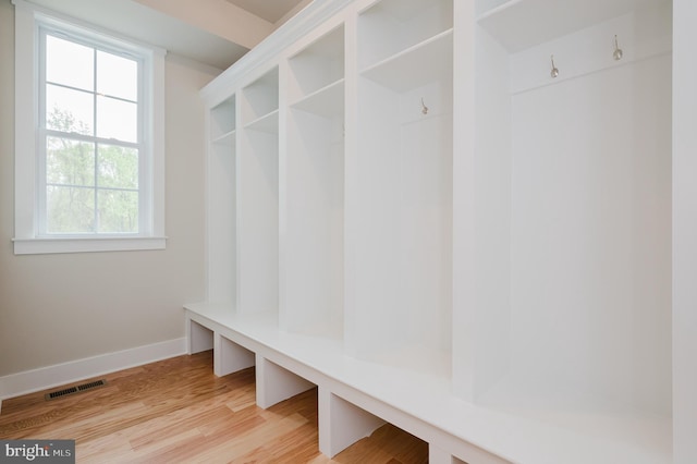 mudroom with wood-type flooring