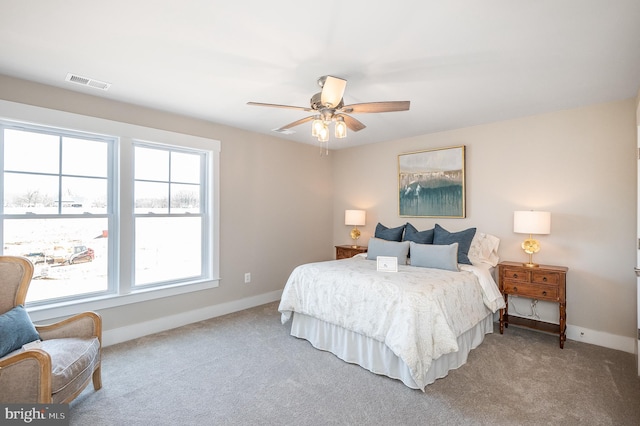 bedroom featuring carpet and ceiling fan