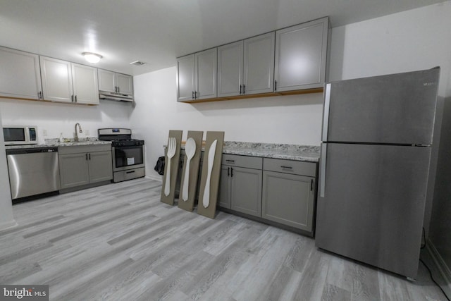 kitchen featuring gray cabinets, sink, and stainless steel appliances