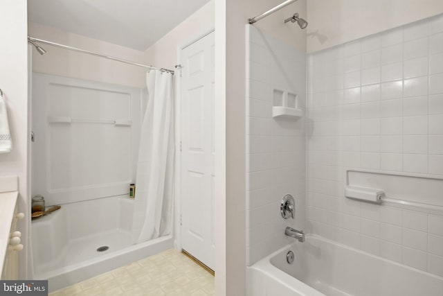 bathroom with shower / bathtub combination with curtain