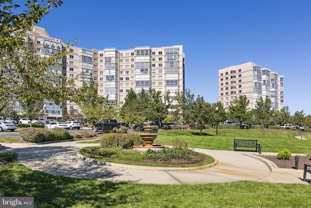 view of property's community featuring a lawn