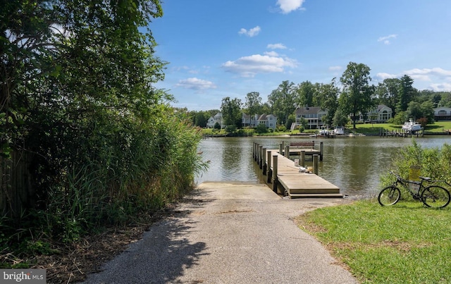 dock area with a water view