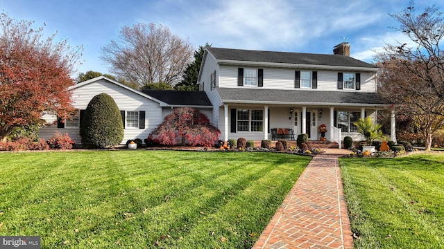 view of front facade featuring a front yard and a porch