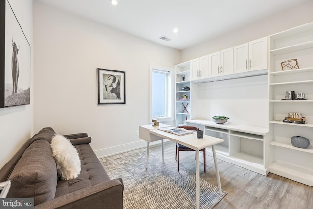 home office featuring light wood-type flooring