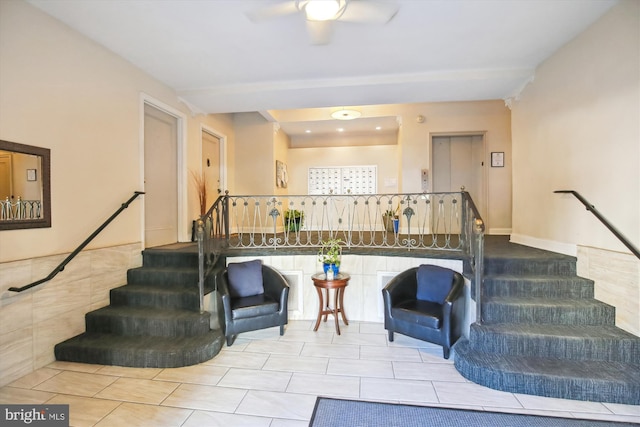 staircase with tile patterned flooring