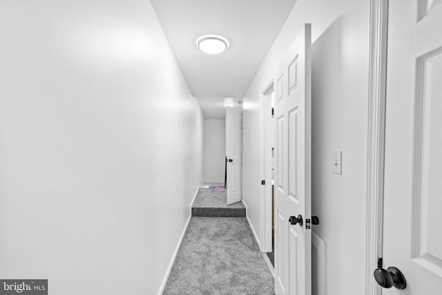 hall with light colored carpet