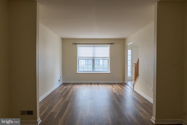 empty room with dark hardwood / wood-style floors