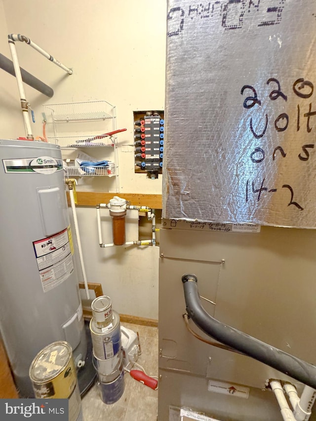 utility room with electric water heater