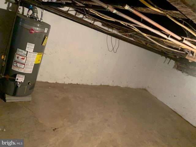 basement featuring gas water heater