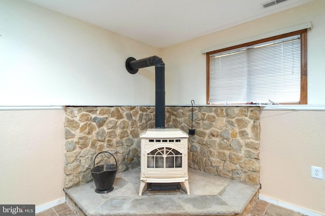 room details with a wood stove