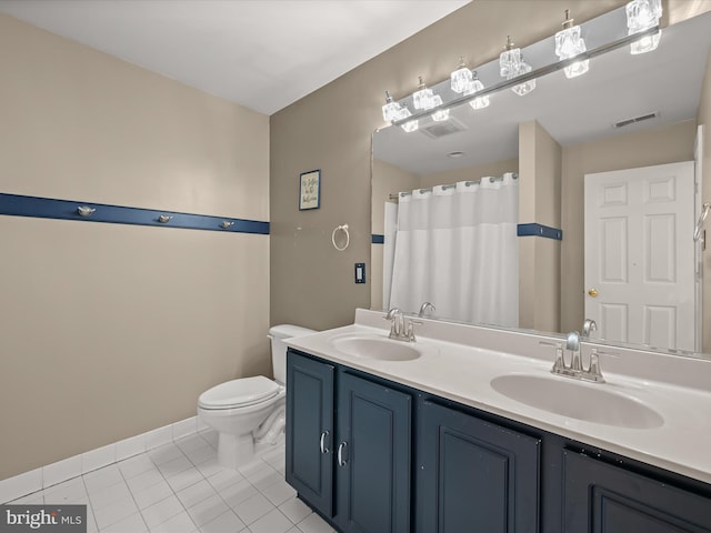 bathroom with vanity, tile patterned floors, and toilet