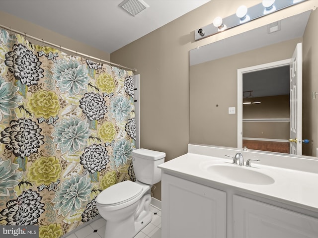 bathroom featuring tile patterned flooring, vanity, and toilet