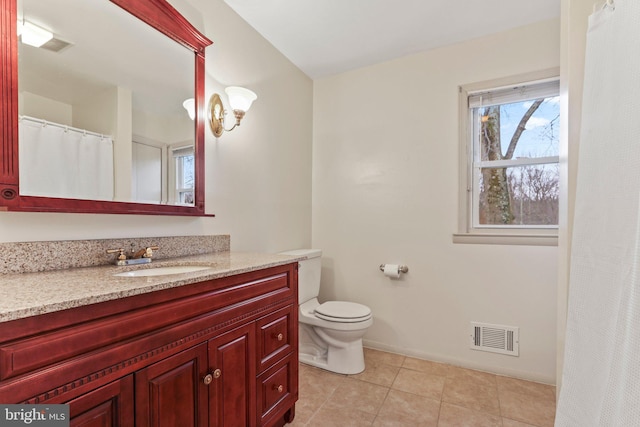 bathroom with tile patterned floors, vanity, and toilet