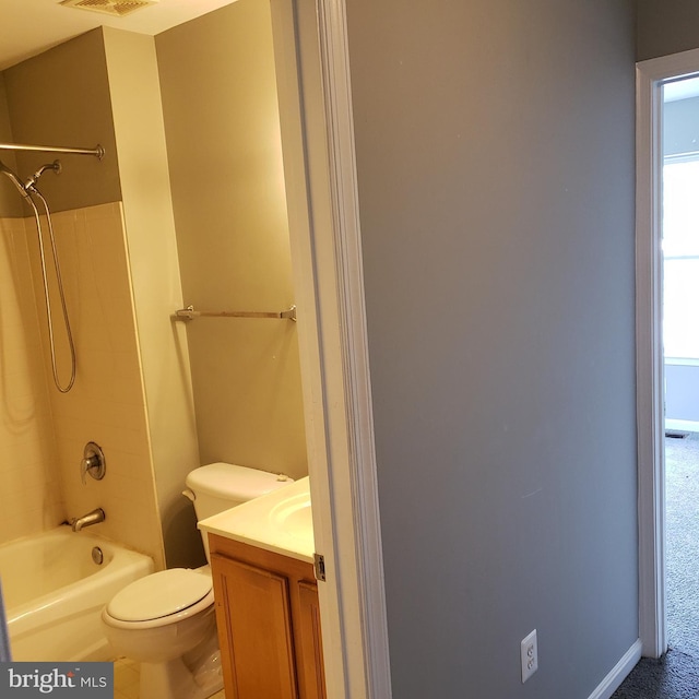 full bathroom featuring vanity, toilet, and bathing tub / shower combination