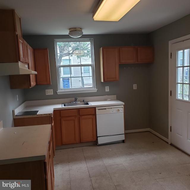 kitchen featuring plenty of natural light, white dishwasher, and sink