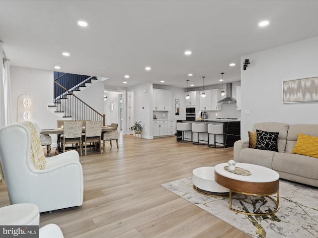 living room with light wood-type flooring