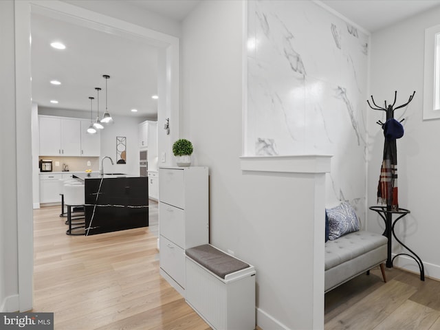 interior space featuring light hardwood / wood-style floors and sink