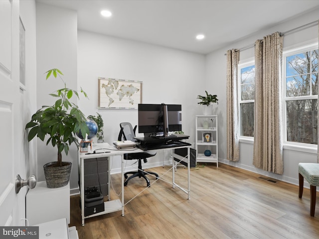 office area featuring light wood-type flooring