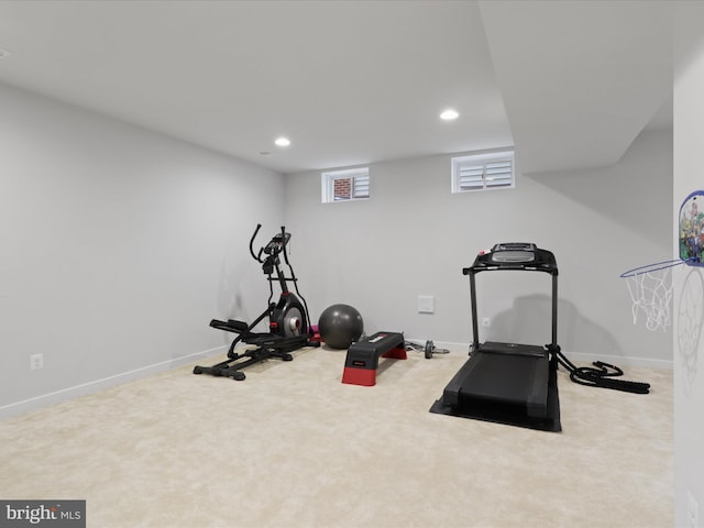 exercise room featuring carpet floors