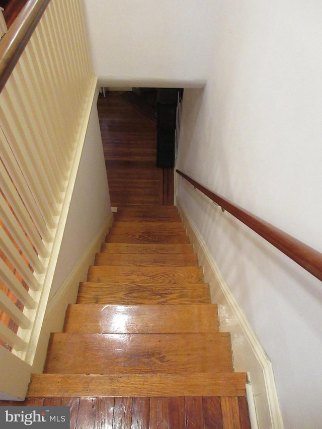 stairway with wood-type flooring