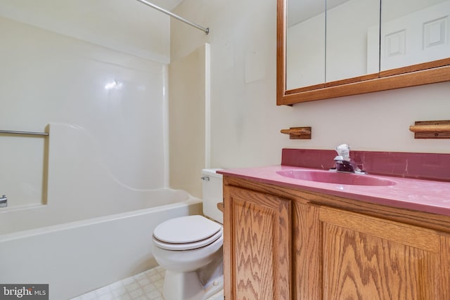 full bathroom with vanity, shower / bathtub combination, and toilet