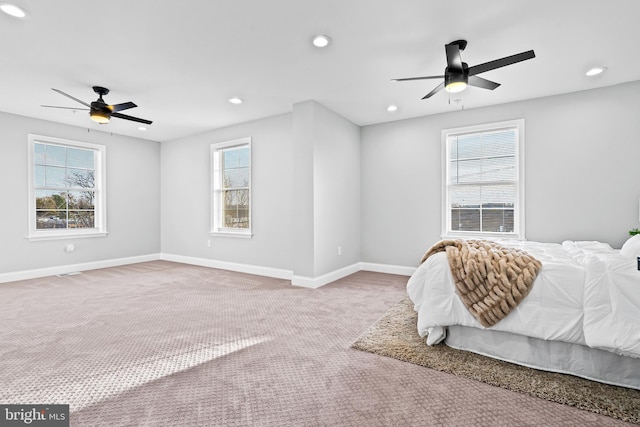 bedroom featuring carpet and ceiling fan