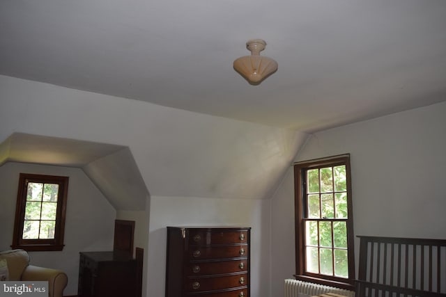 additional living space with radiator and vaulted ceiling