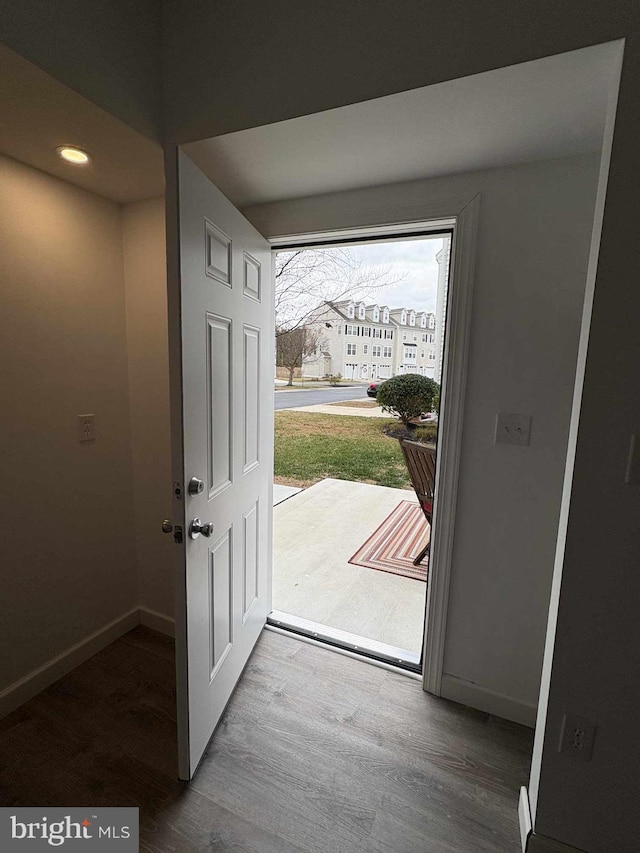 doorway to outside featuring wood-type flooring