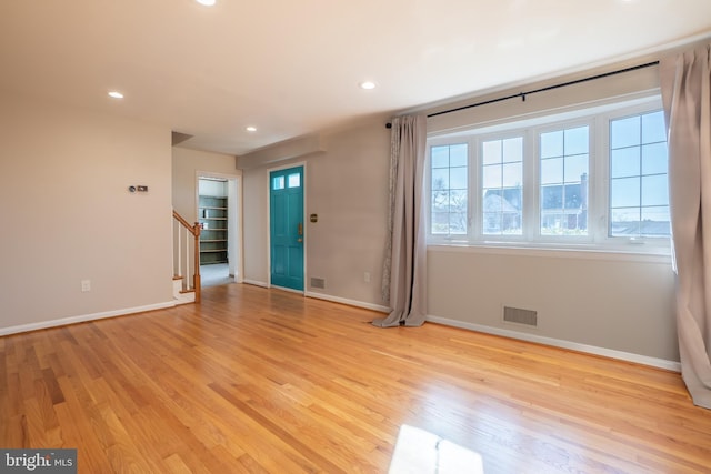 interior space with light hardwood / wood-style floors