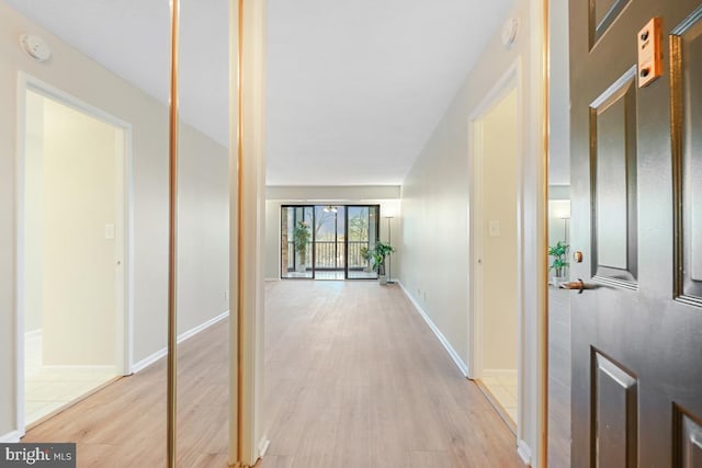 corridor with light hardwood / wood-style flooring