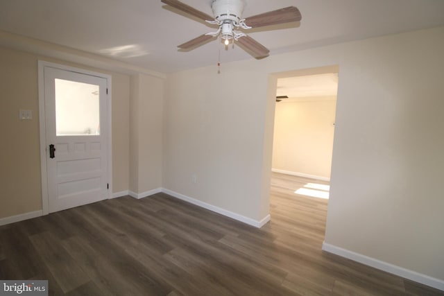 interior space featuring dark hardwood / wood-style floors and ceiling fan