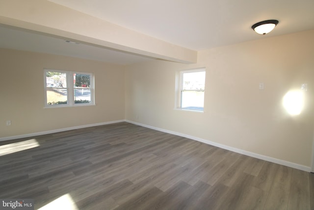 spare room with dark hardwood / wood-style flooring and a wealth of natural light