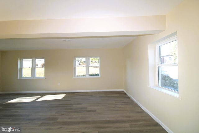 unfurnished room with dark wood-type flooring