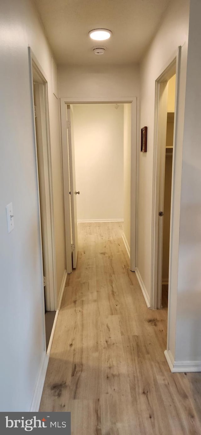 corridor with light hardwood / wood-style flooring