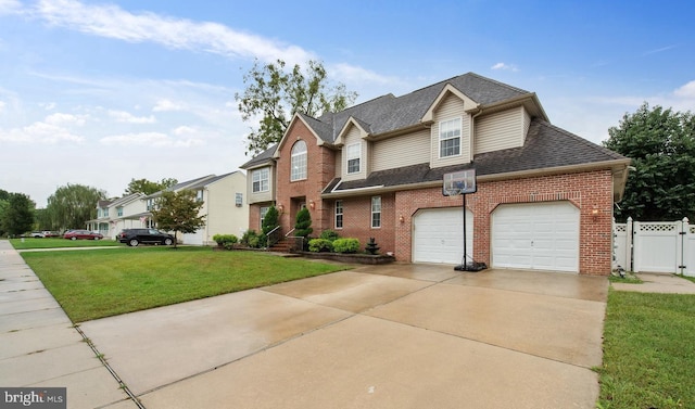 view of front of home featuring a front yard and a garage