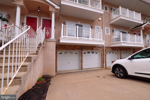 exterior space with a garage