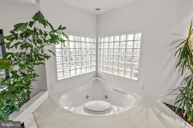 bathroom with plenty of natural light and a washtub