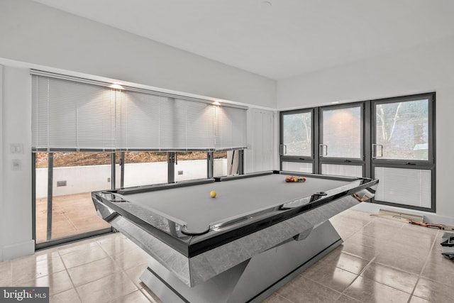 playroom with light tile patterned flooring and pool table