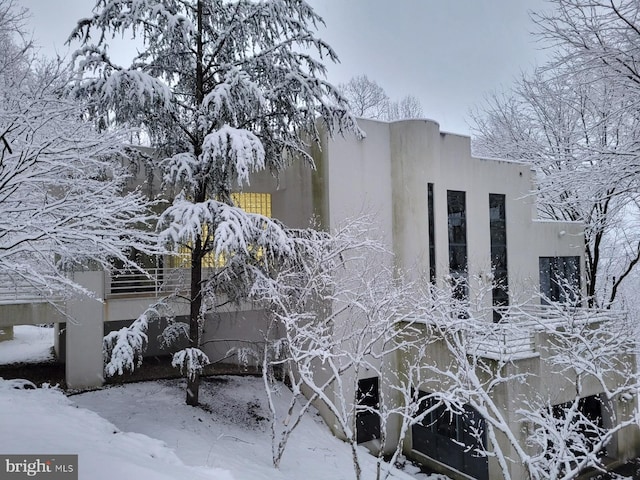 view of snow covered building