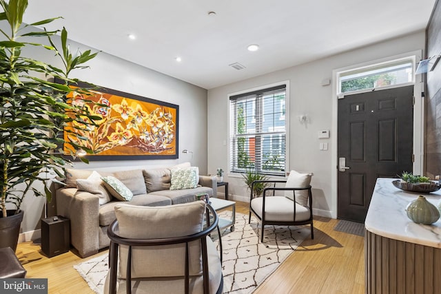 living room featuring light wood-type flooring