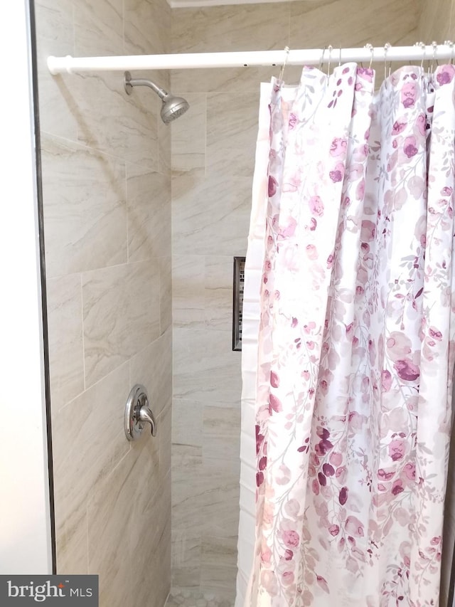 bathroom featuring a shower with shower curtain