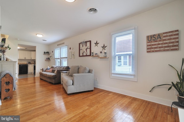 living room featuring plenty of natural light and light wood-type flooring