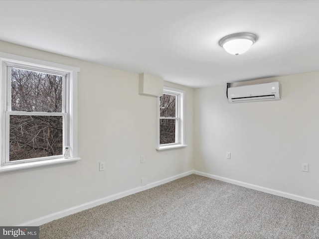 basement featuring carpet and an AC wall unit