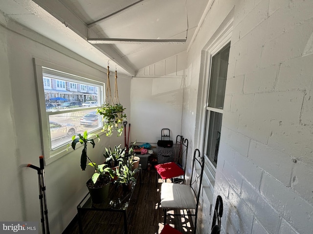 dining space with lofted ceiling