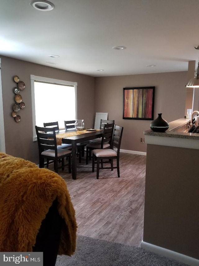 dining area featuring hardwood / wood-style floors and sink