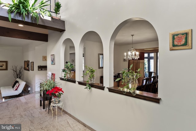 dining space featuring a chandelier