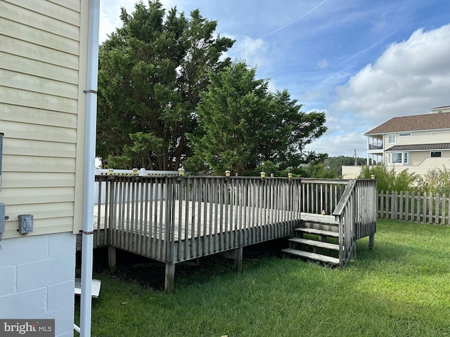 wooden terrace with a lawn